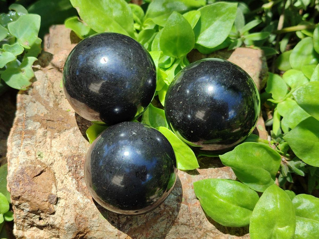 Polished Black Basalt Spheres x 12 From Madagascar