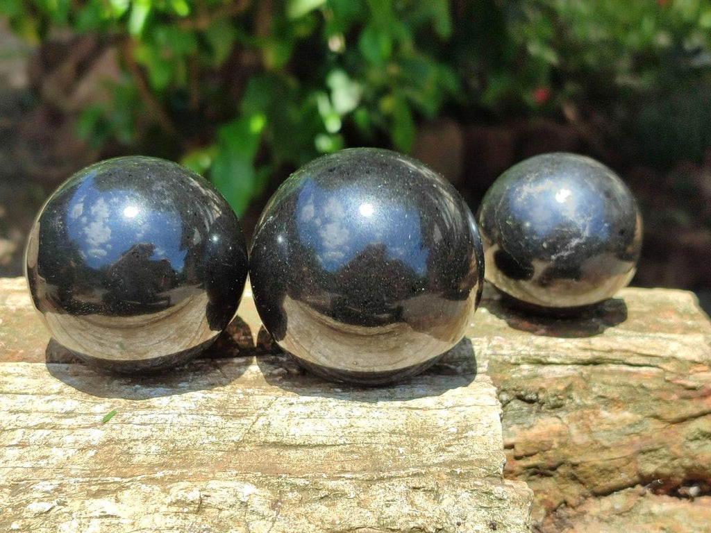 Polished Black Basalt Spheres x 12 From Madagascar