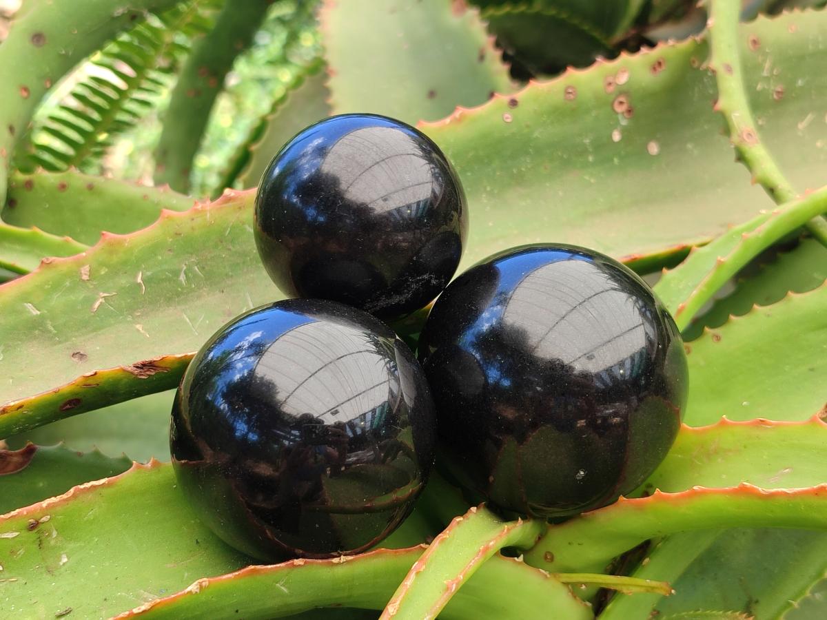 Polished Black Basalt Spheres x 12 From Madagascar