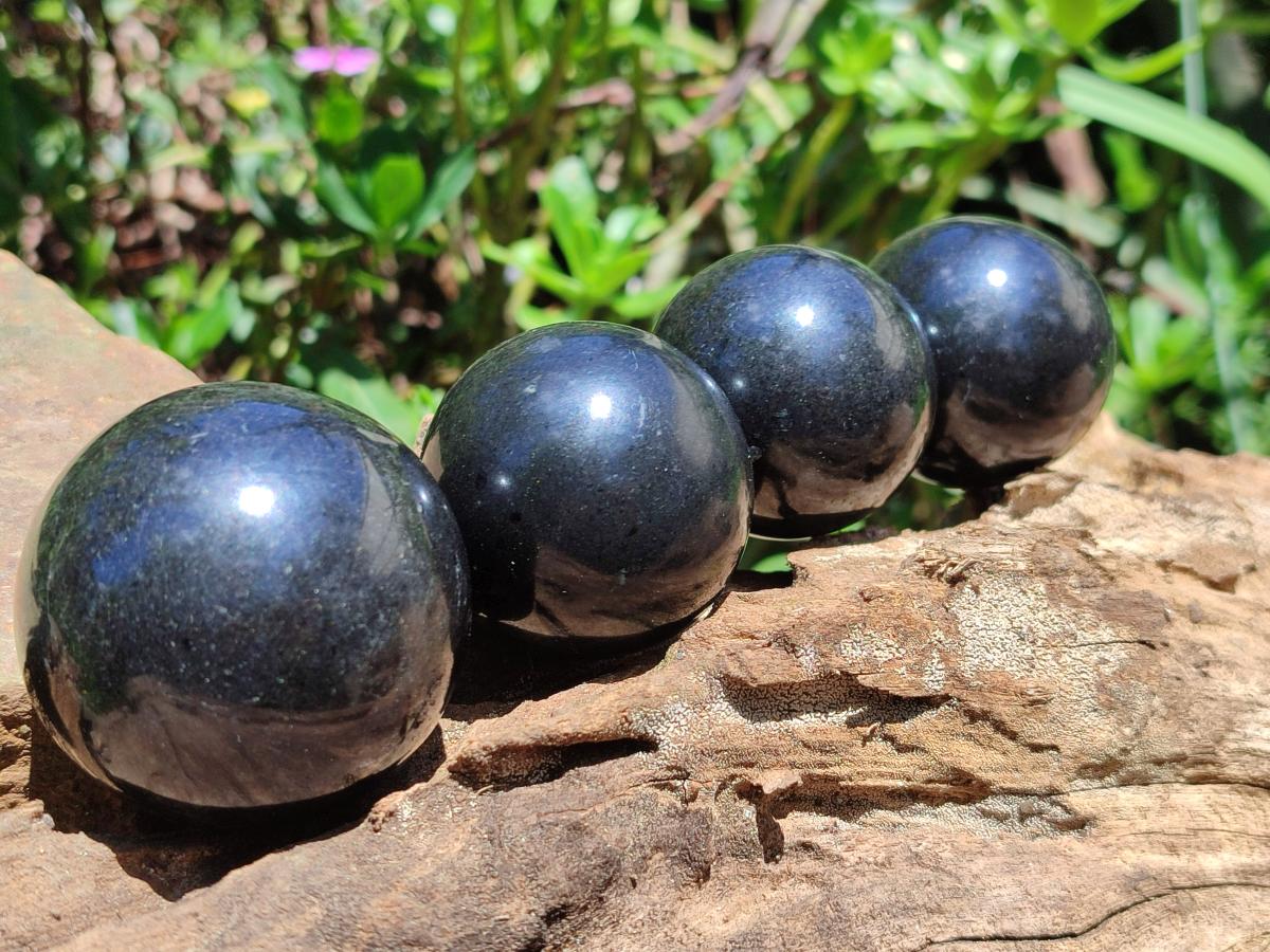 Polished Black Basalt Spheres x 12 From Madagascar