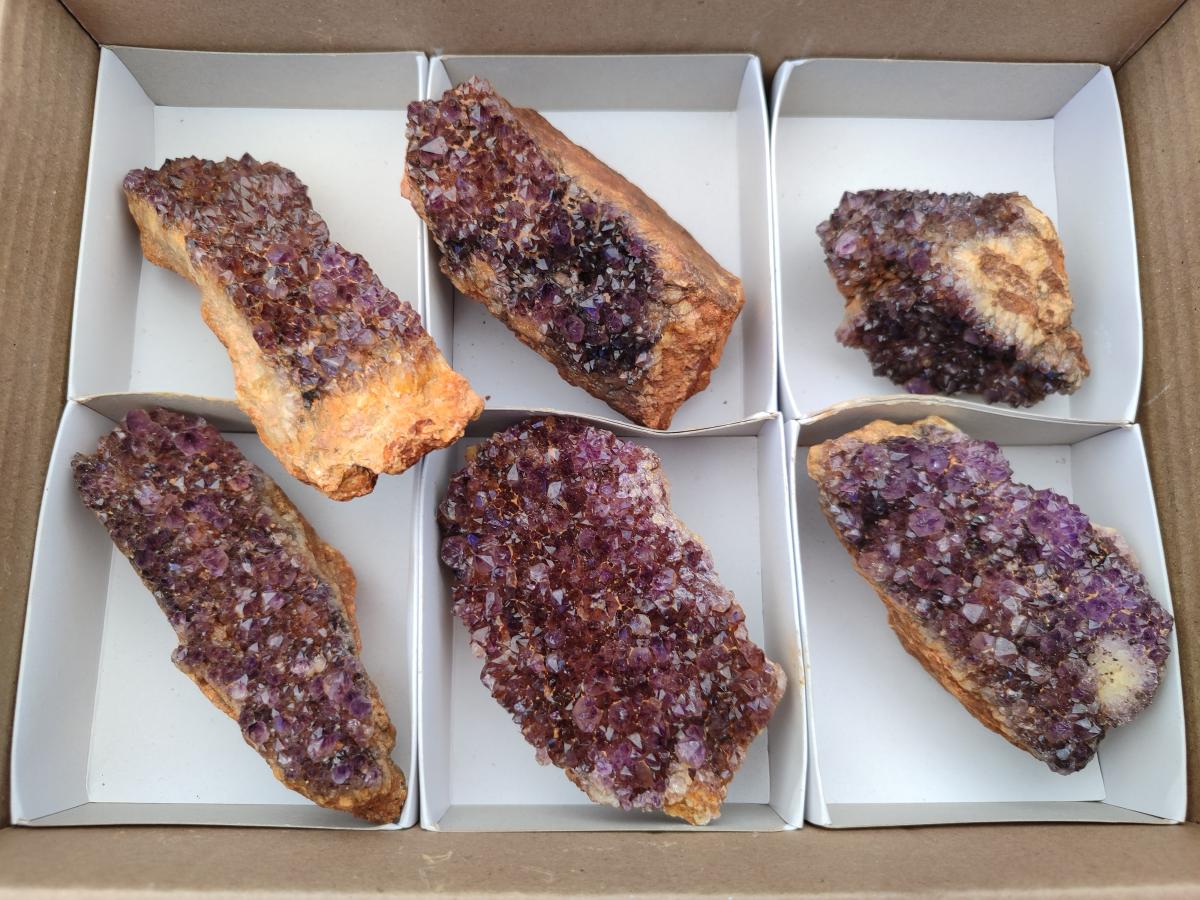 Natural Amethystos Amethyst Clusters x 6 From Kwaggafontein, South Africa