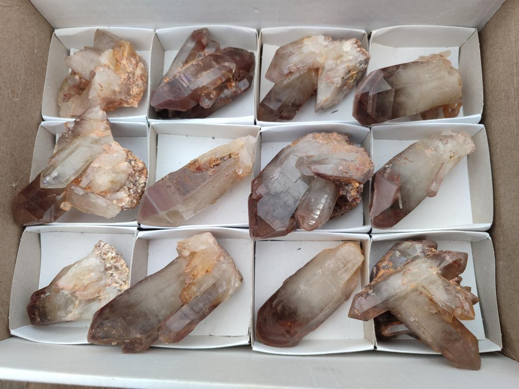 Natural Red Hematoid Quartz Crystals and Clusters x 12 From Karoi, Zimbabwe