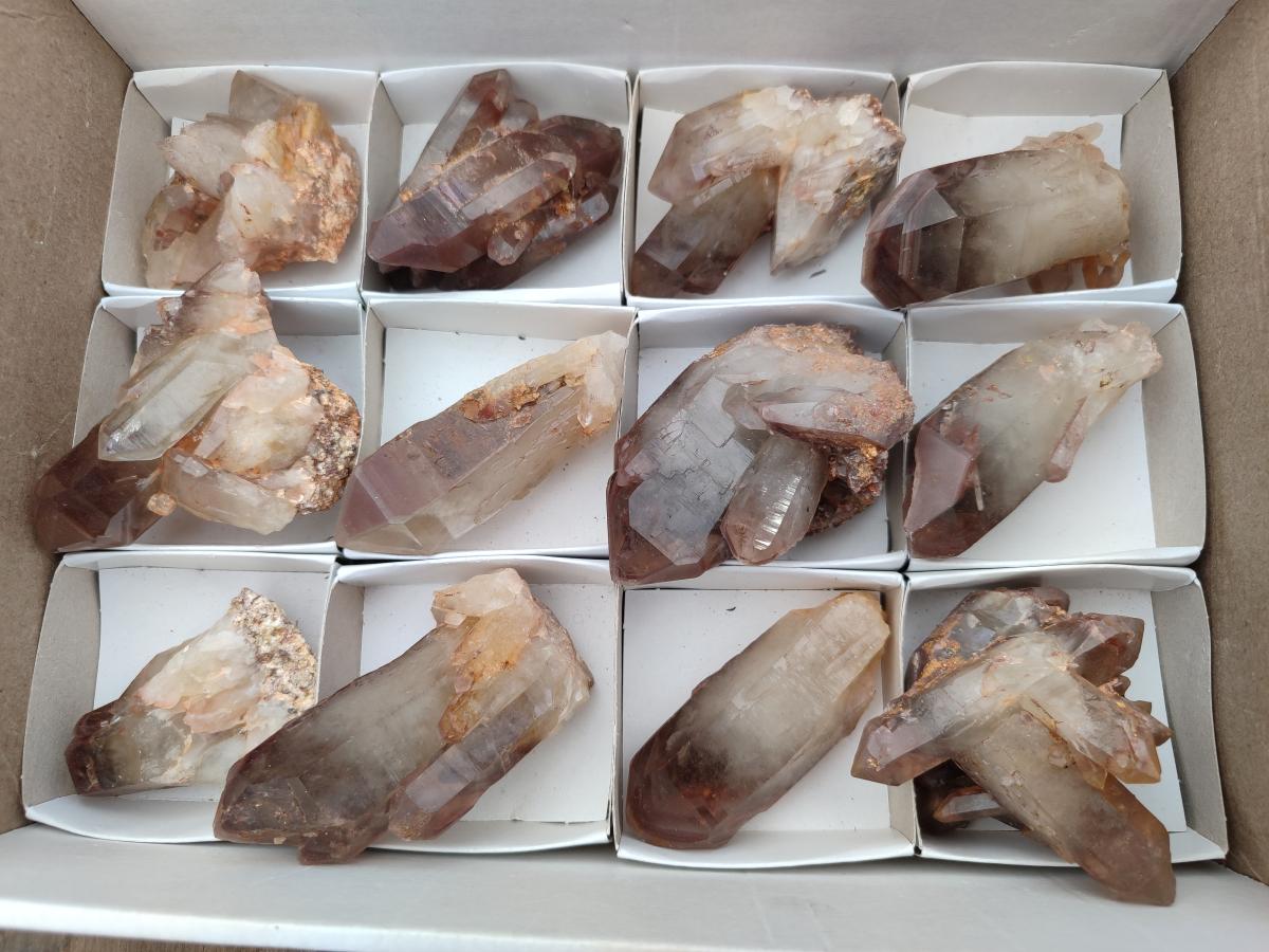 Natural Red Hematoid Quartz Crystals and Clusters x 12 From Karoi, Zimbabwe