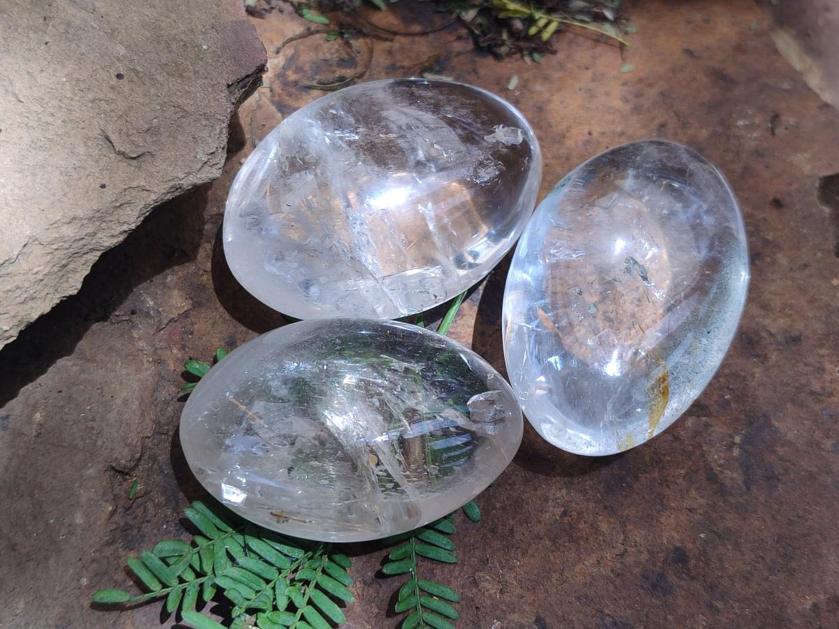 Polished Clear Rock Crystal Galets x 12 From Amoron’i Mania Madagascar