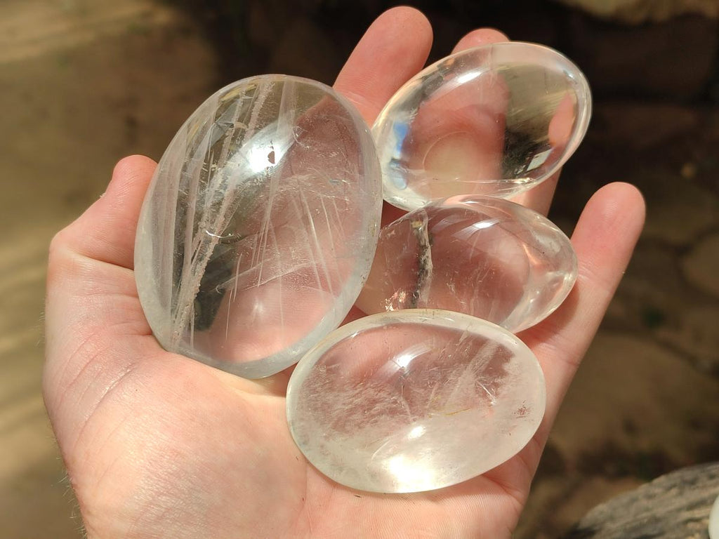 Polished Clear Rock Crystal Galets x 12 From Amoron’i Mania Madagascar