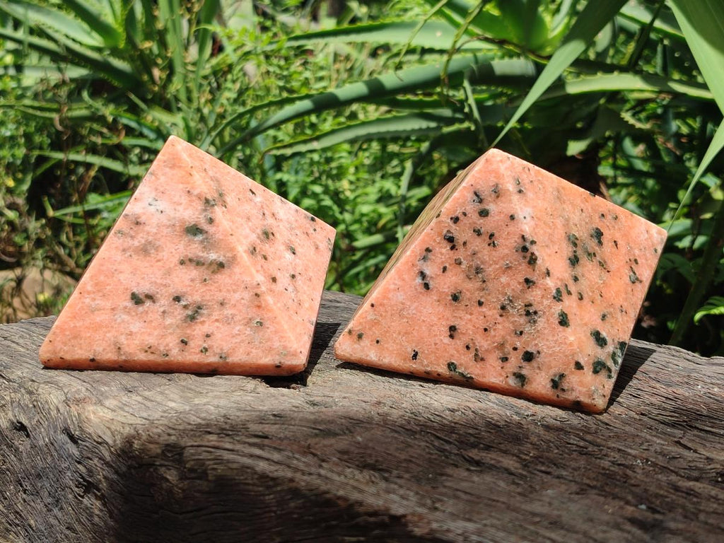 Polished Orange Calcite With Biotite Pyramids x 2 From Madagascar