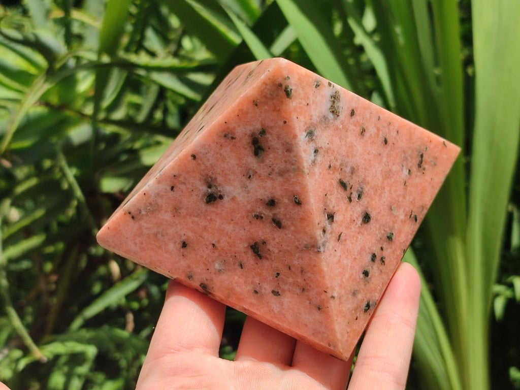 Polished Orange Calcite With Biotite Pyramids x 2 From Madagascar