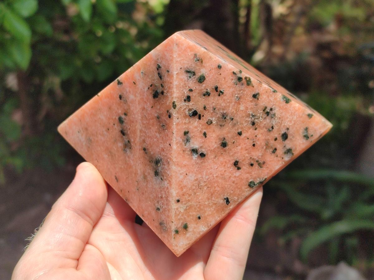 Polished Orange Calcite With Biotite Pyramids x 2 From Madagascar