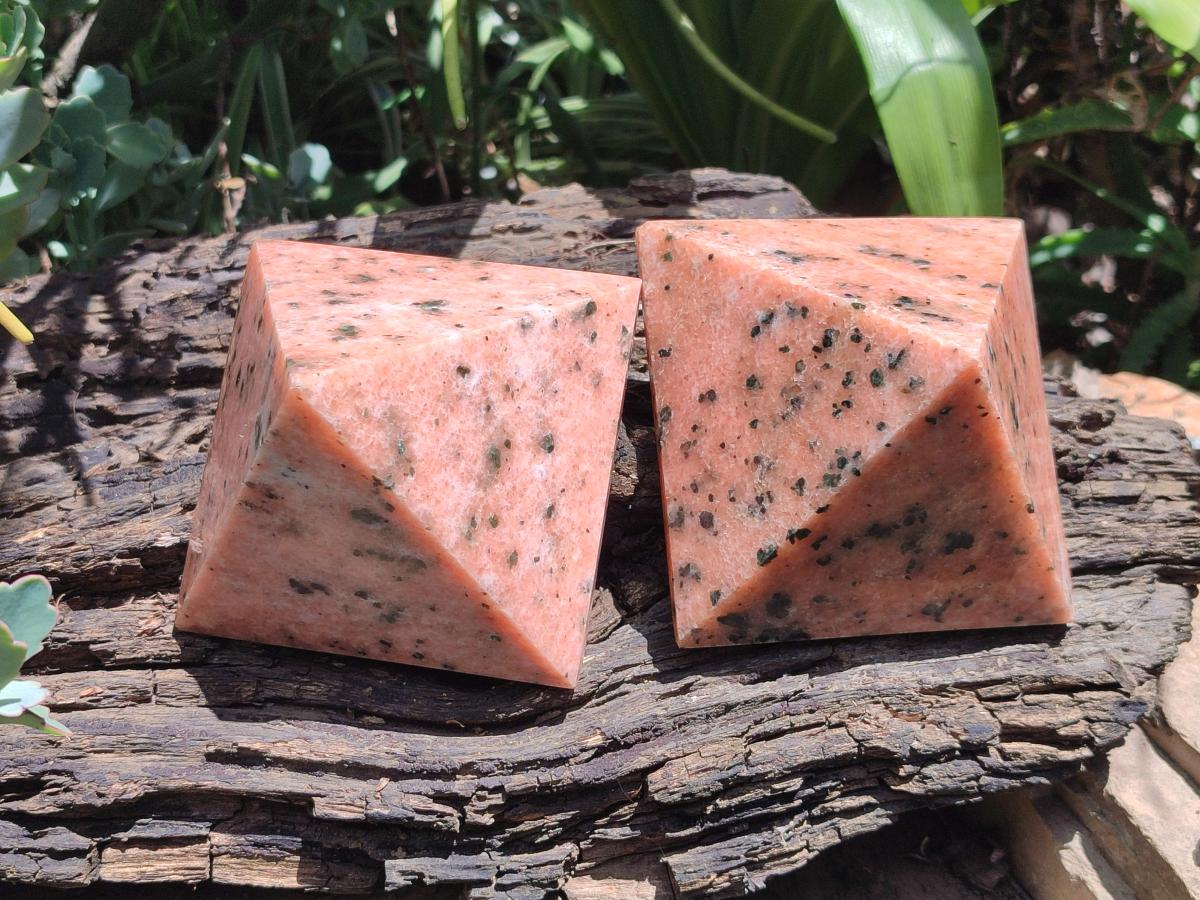 Polished Orange Calcite With Biotite Pyramids x 2 From Madagascar