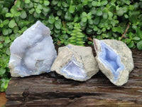 Natural Blue Lace Agate Geode Specimens x 3 From Nsanje, Malawi