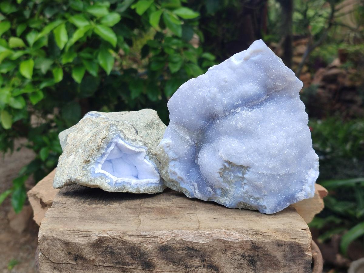 Natural Blue Lace Agate Geode Specimens x 3 From Nsanje, Malawi - Toprock Gemstones and Minerals 