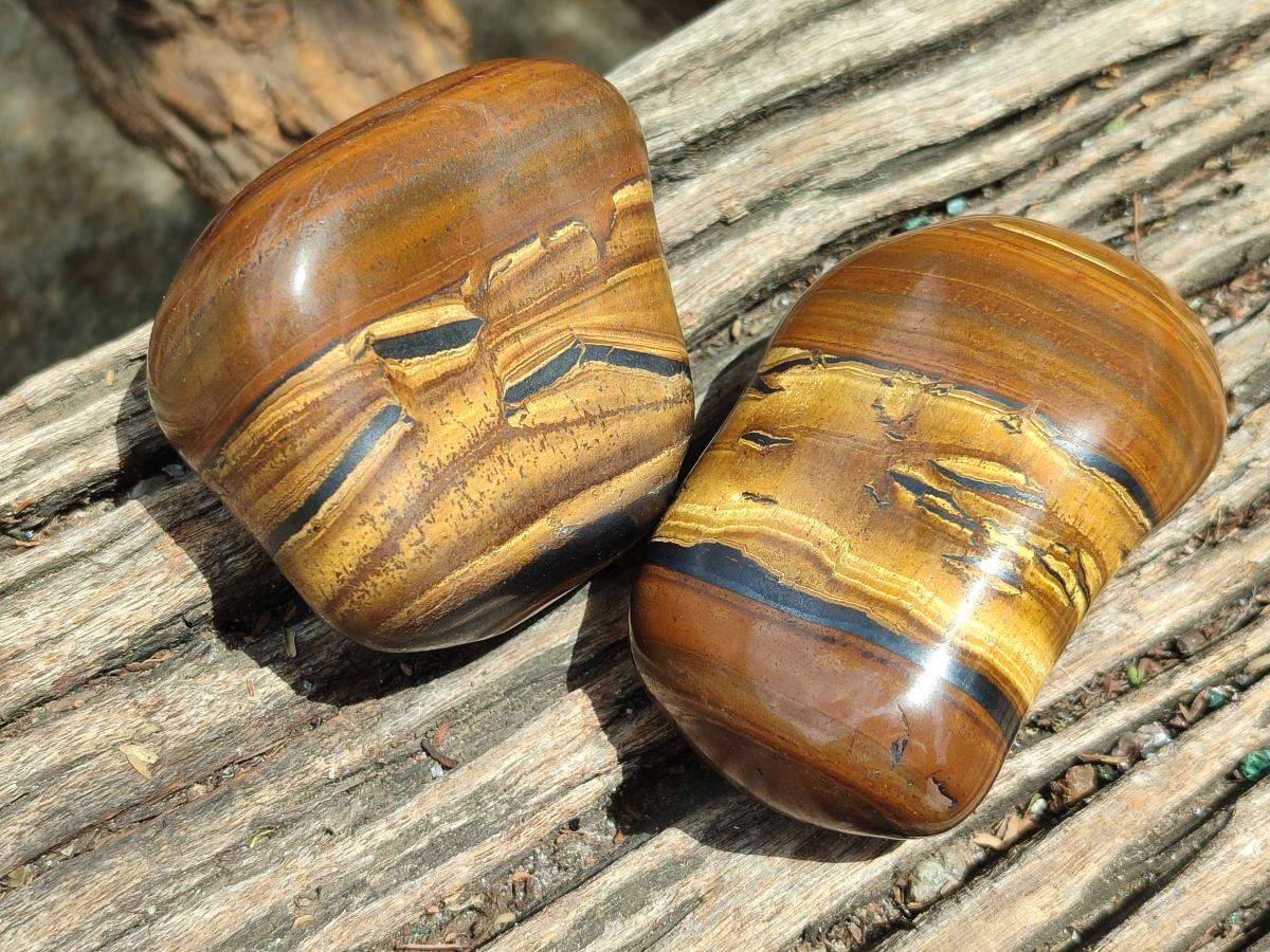 Polished Jumbo Golden Tigers Eye With Banded Iron Stone Free Forms x 6 From Prieska, South Africa