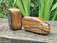 Polished Jumbo Golden Tigers Eye With Banded Iron Stone Free Forms x 6 From Prieska, South Africa