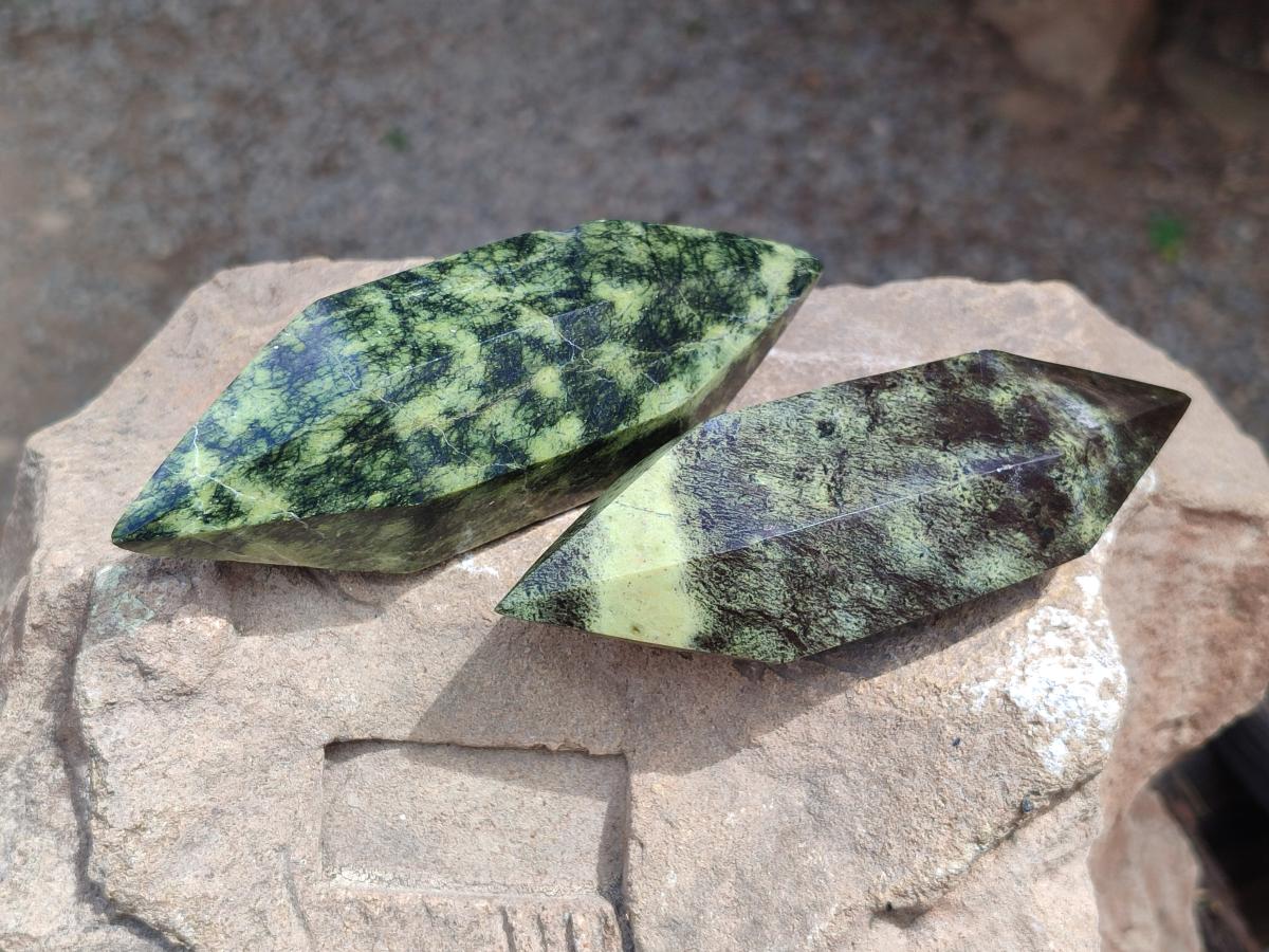 Polished Double Terminated Leopard Stone x 6 From Zimbabwe - Toprock Gemstones and Minerals 