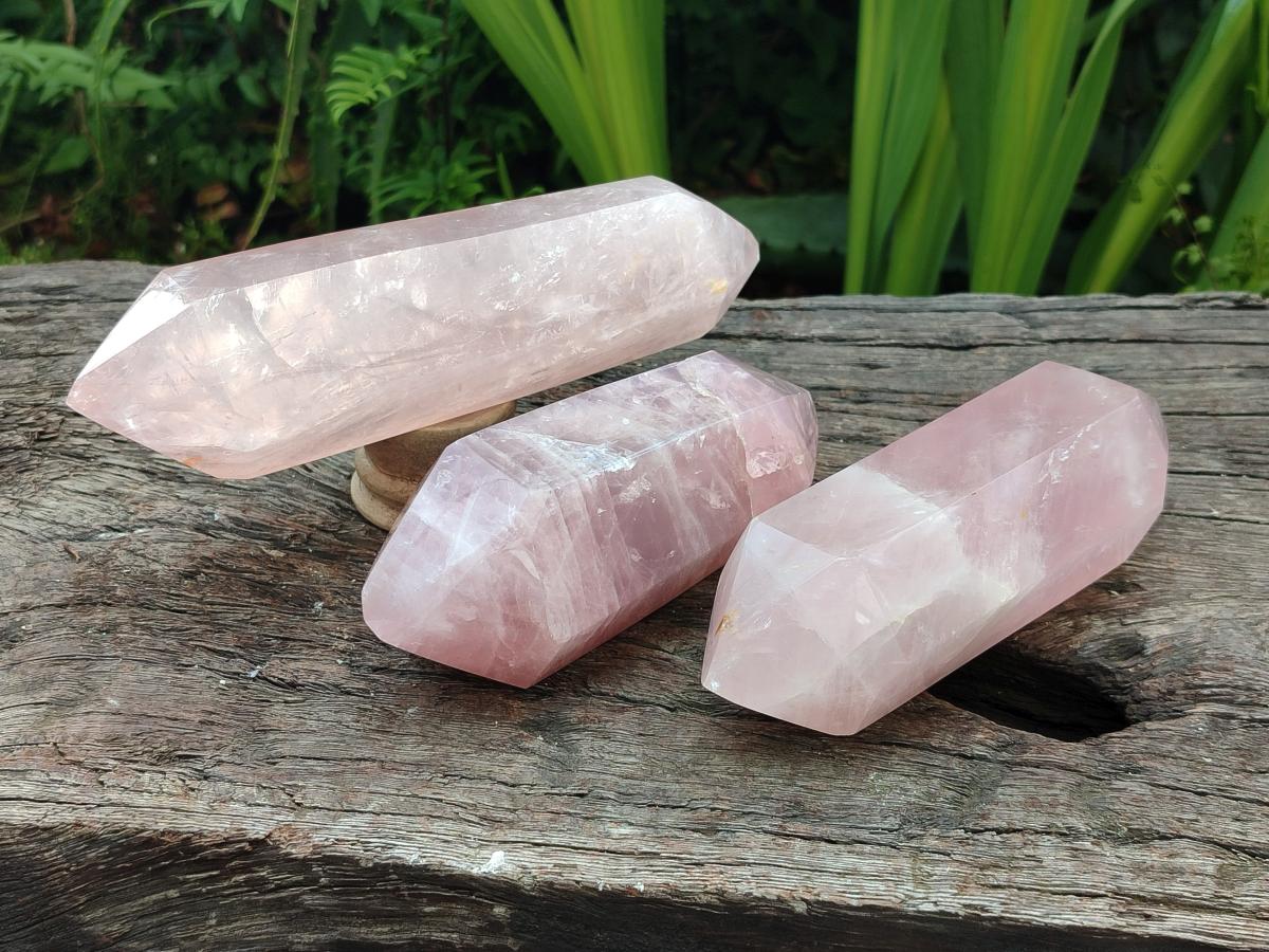 Polished Double Terminated Rose Quartz Crystals x 4 From Madagascar