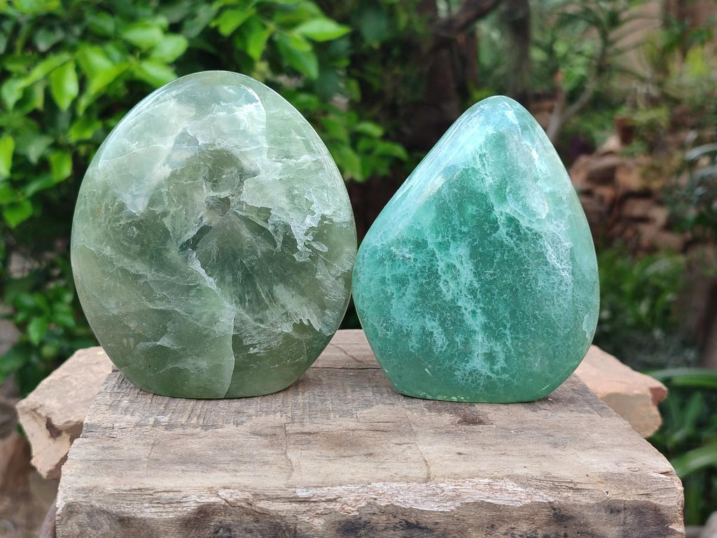 Polished Green Fluorite Standing Free Form x 2 From Madagascar