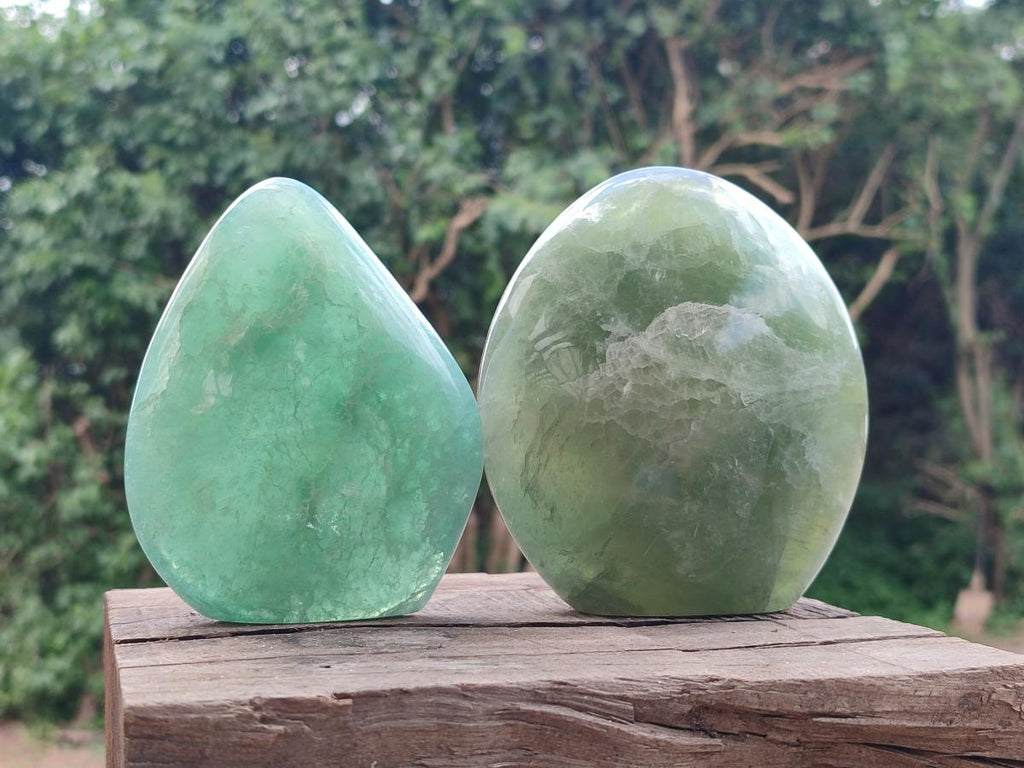 Polished Green Fluorite Standing Free Form x 2 From Madagascar