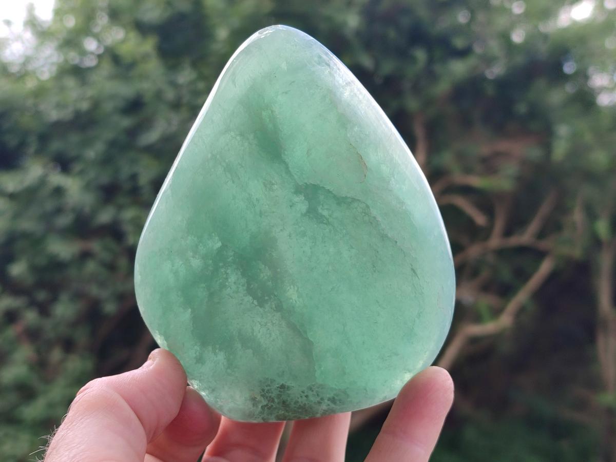 Polished Green Fluorite Standing Free Form x 2 From Madagascar
