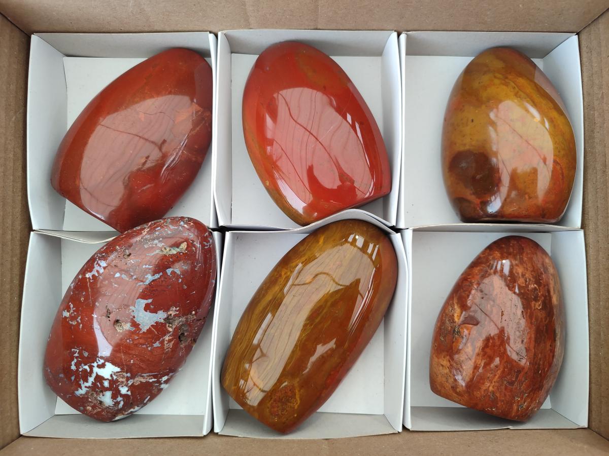Polished Red Flame Jasper Standing Free Forms x 6 From Madagascar