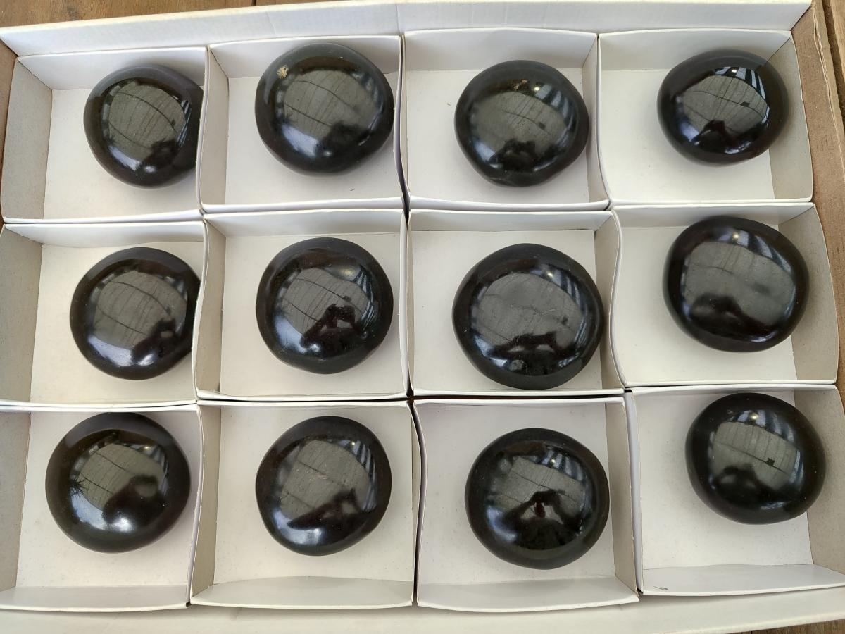 Polished Black Basalt Galets x 12 From Madagascar