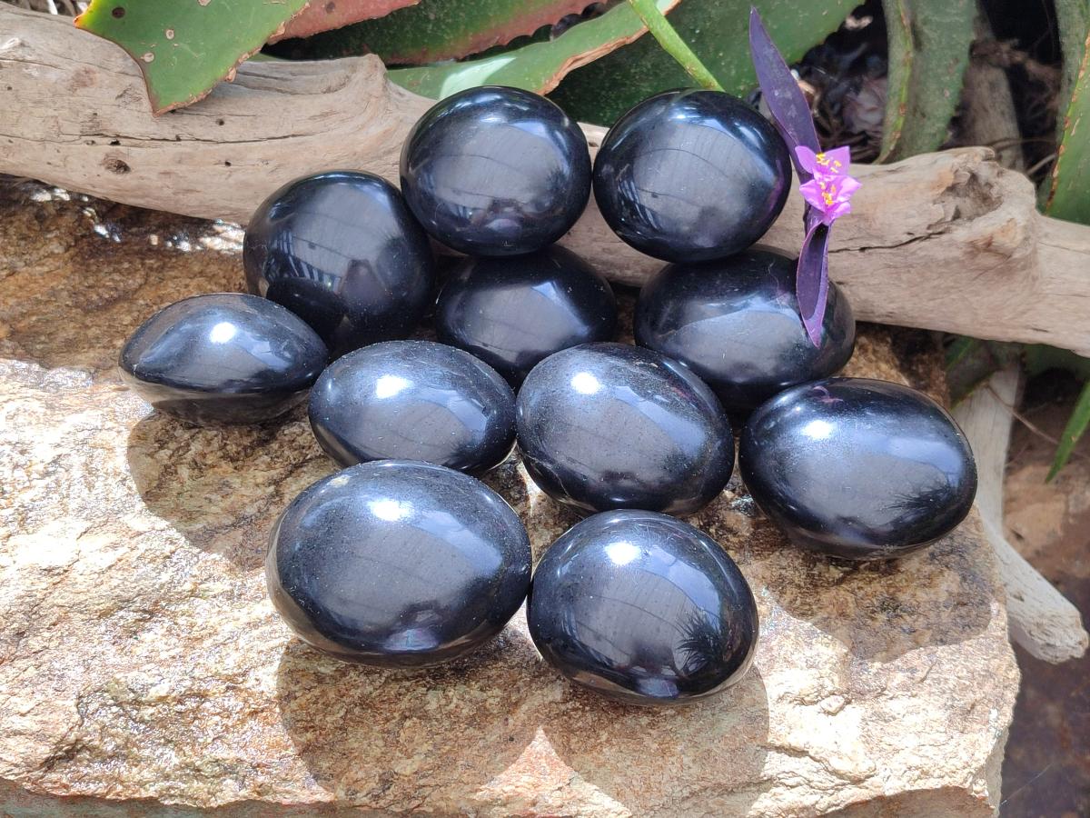 Polished Black Basalt Galets x 12 From Madagascar