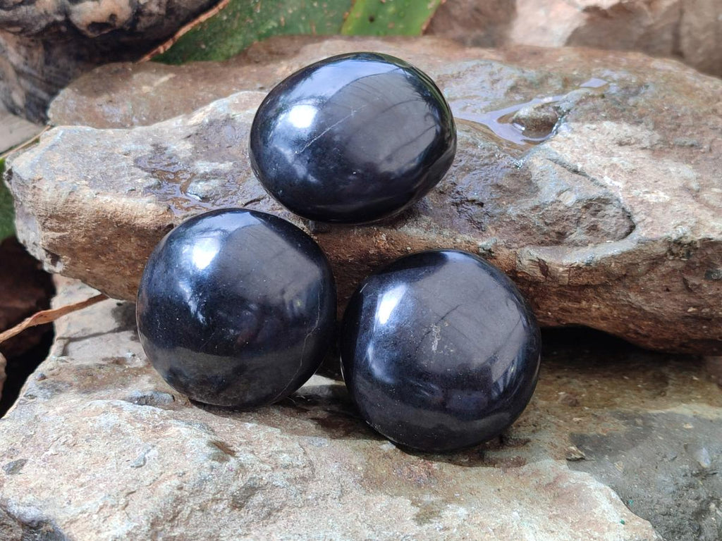Polished Black Basalt Galets x 12 From Madagascar