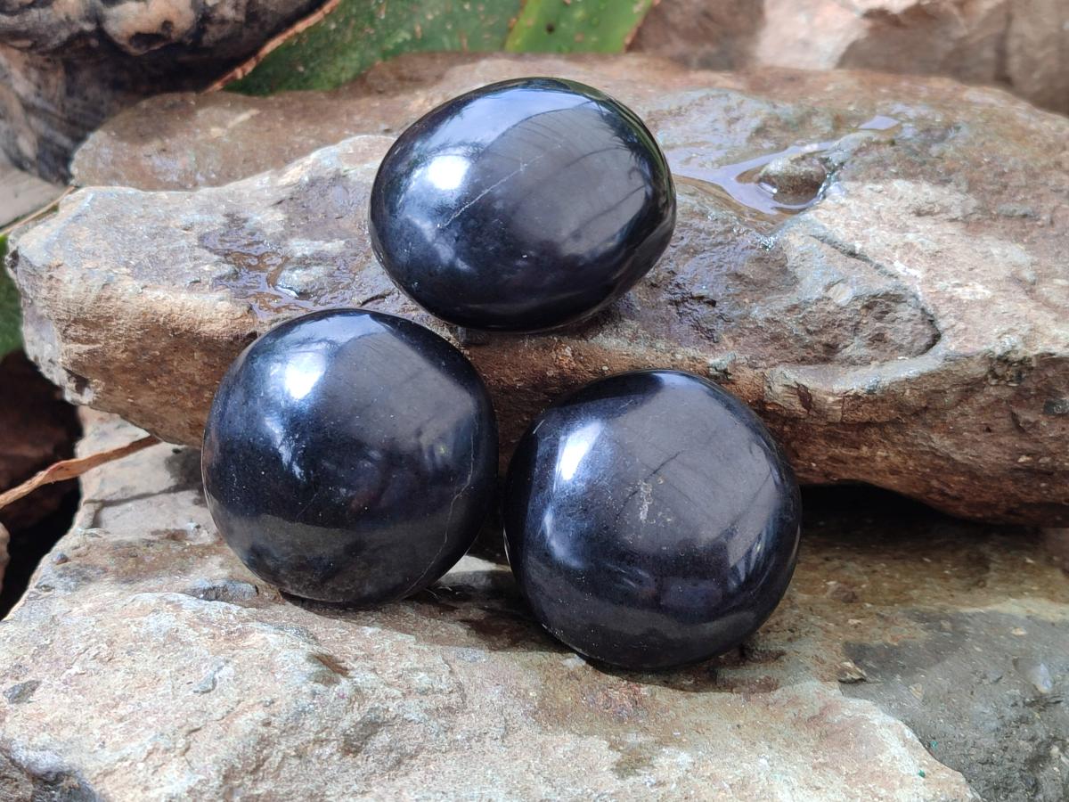 Polished Black Basalt Galets x 12 From Madagascar