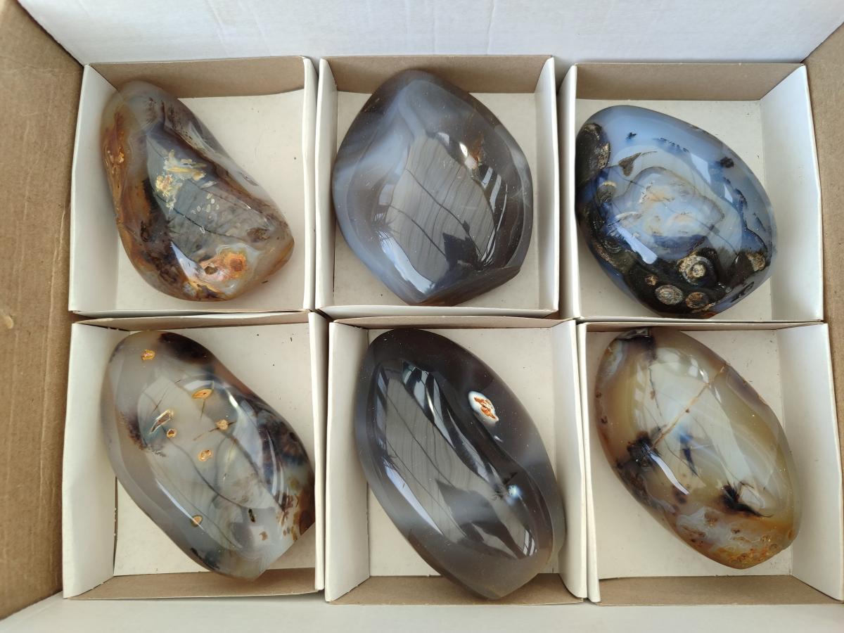 Polished Dendritic Agate Standing Free Forms x 6 From Moralambo, Madagascar