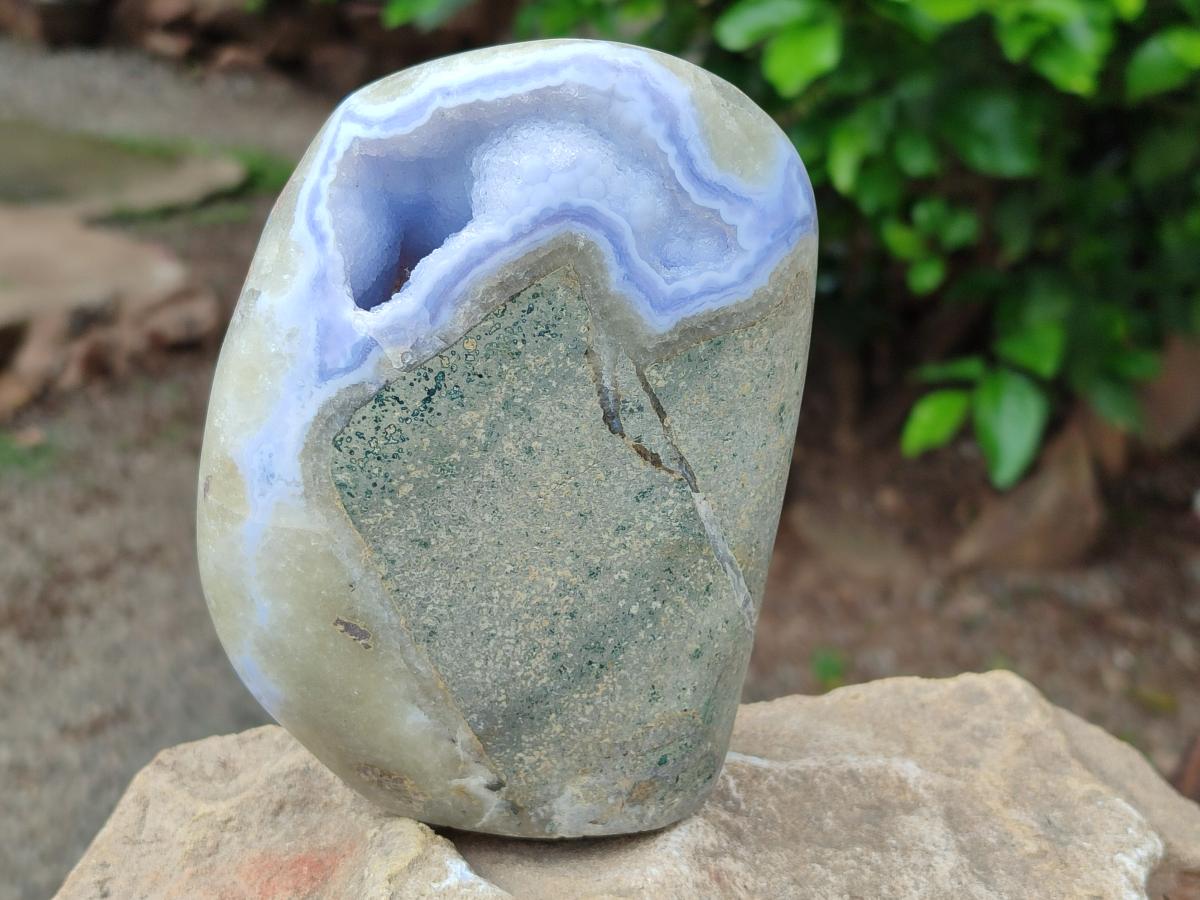 Polished Blue Lace Agate Standing Free Forms x 2 From Nsanje, Malawi