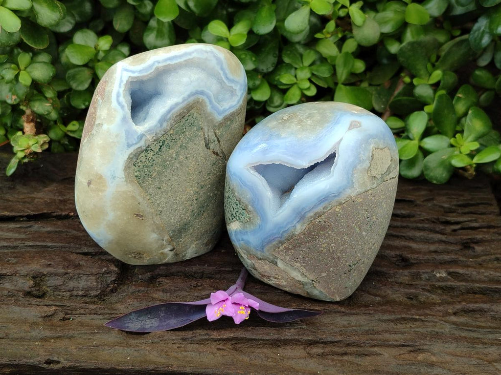 Polished Blue Lace Agate Standing Free Forms x 2 From Nsanje, Malawi