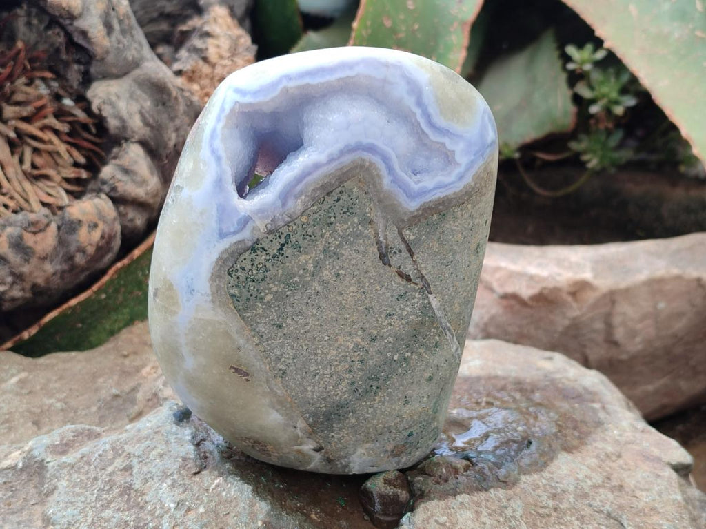 Polished Blue Lace Agate Standing Free Forms x 2 From Nsanje, Malawi