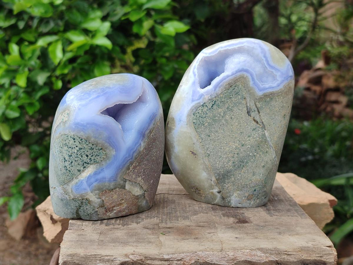 Polished Blue Lace Agate Standing Free Forms x 2 From Nsanje, Malawi