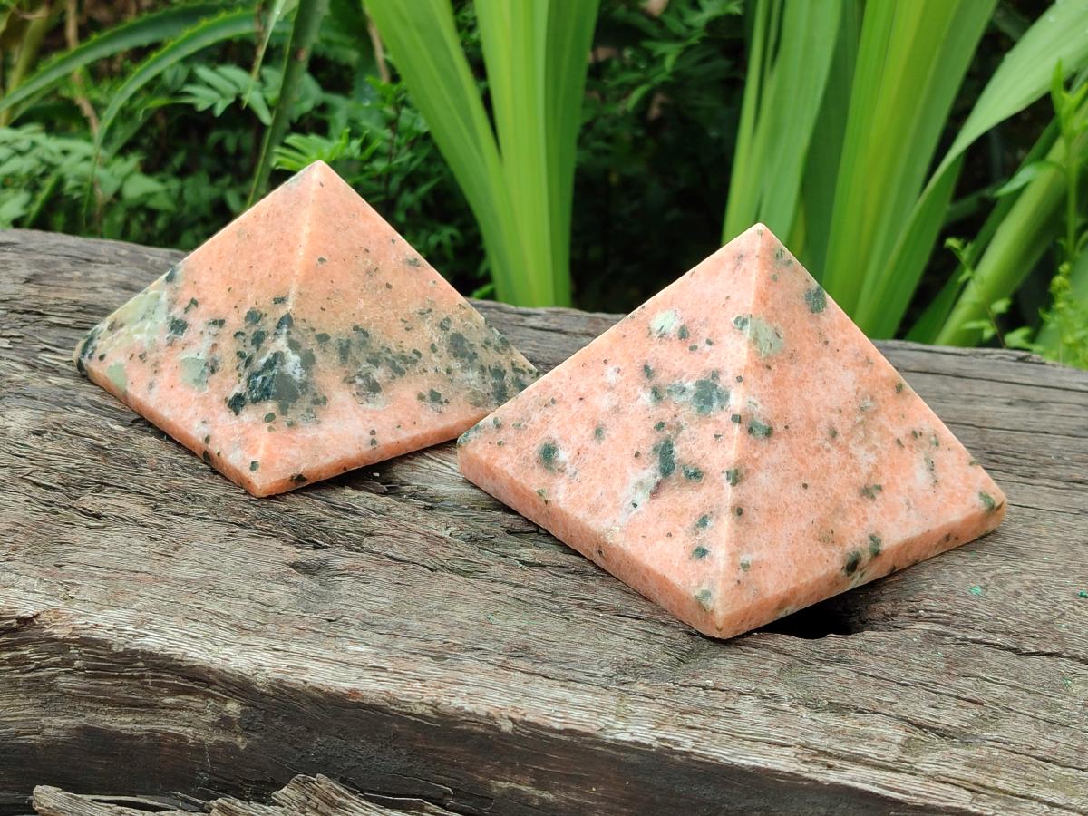Polished Orange Calcite With Biotite Pyramids x 2 From Madagascar