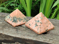 Polished Orange Calcite With Biotite Pyramids x 2 From Madagascar