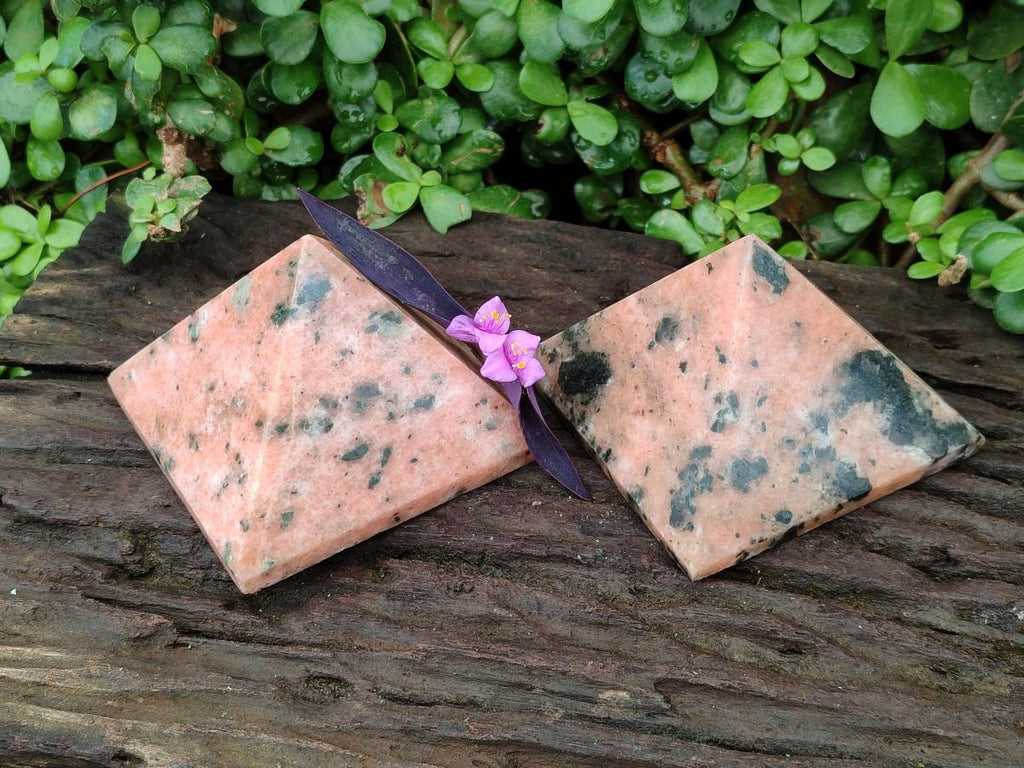 Polished Orange Calcite With Biotite Pyramids x 2 From Madagascar