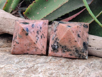 Polished Orange Calcite With Biotite Pyramids x 2 From Madagascar