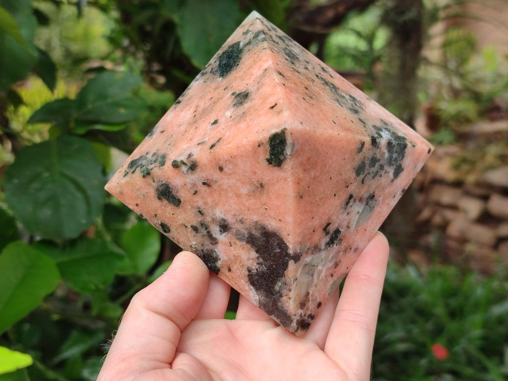 Polished Orange Calcite With Biotite Pyramids x 2 From Madagascar