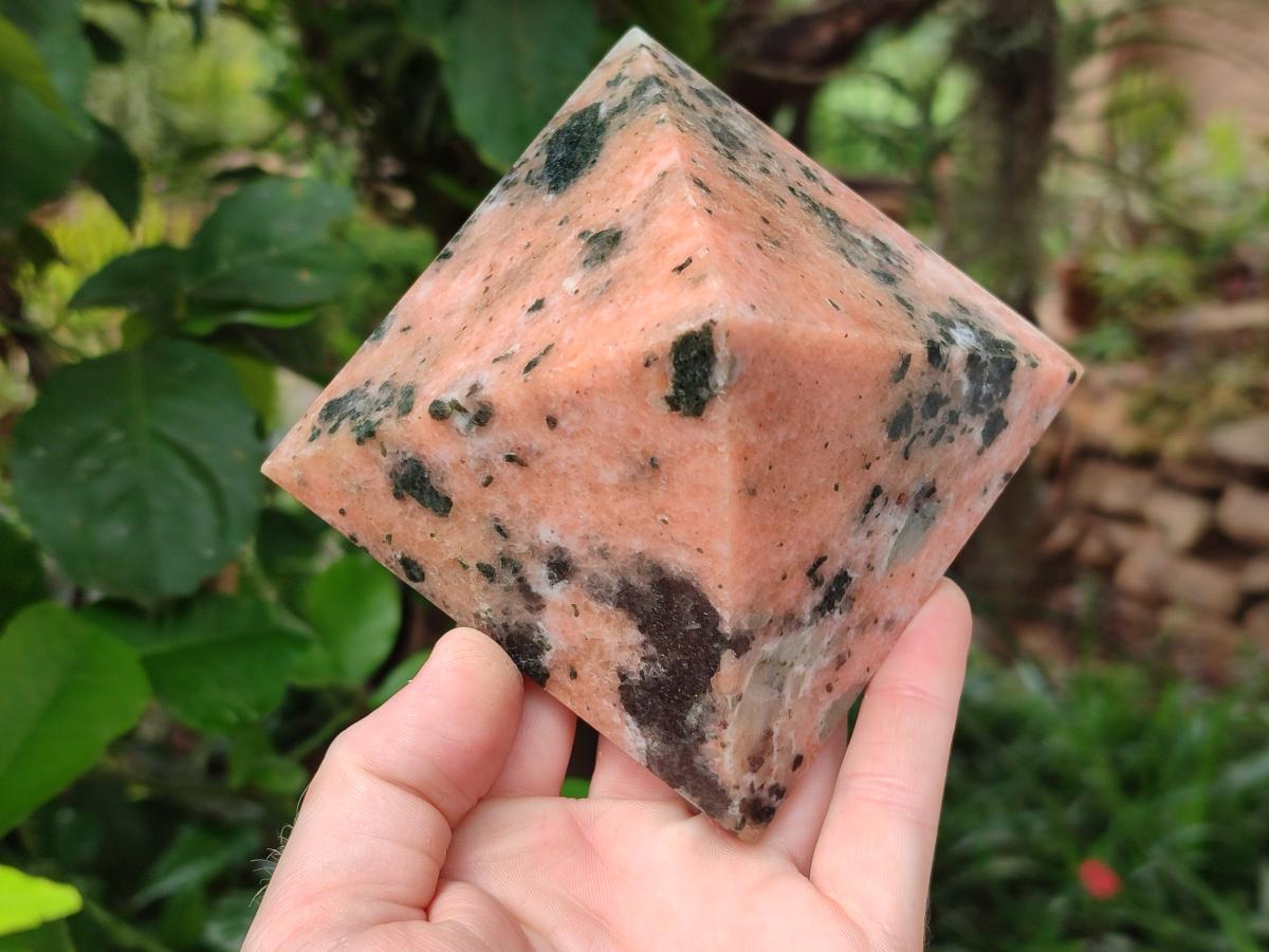 Polished Orange Calcite With Biotite Pyramids x 2 From Madagascar