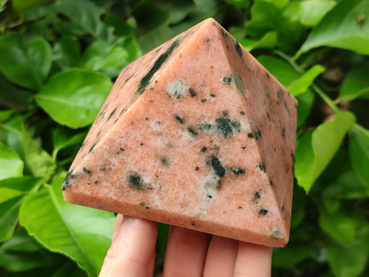 Polished Orange Calcite With Biotite Pyramids x 2 From Madagascar