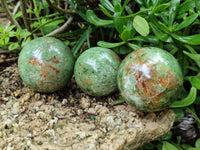 Polished Green Chrysoprase Spheres x 6 From Ambatondrazaka, Madagascar