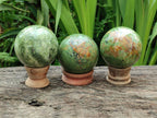 Polished Green Chrysoprase Spheres x 6 From Ambatondrazaka, Madagascar