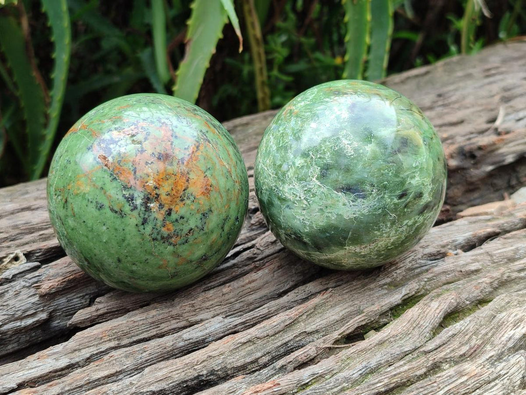 Polished Green Chrysoprase Spheres x 6 From Ambatondrazaka, Madagascar