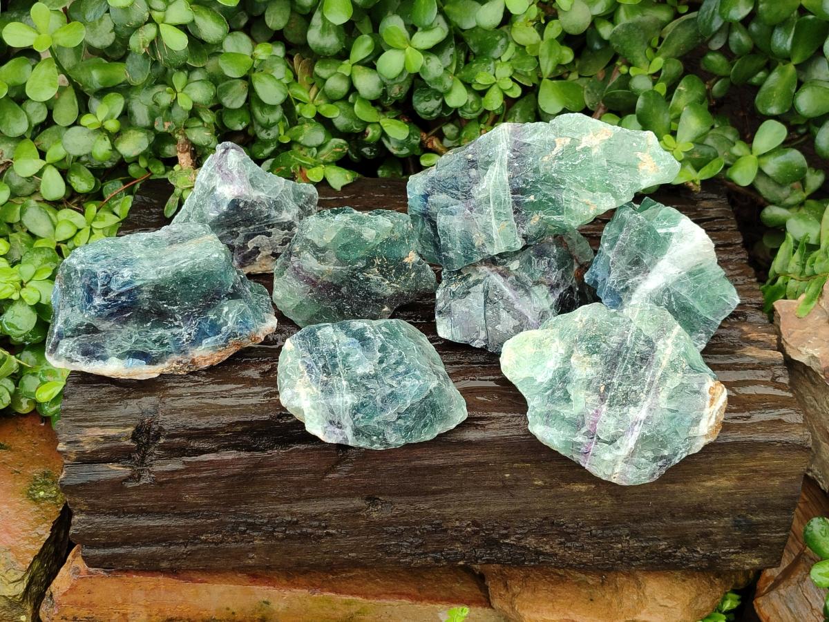 Natural Watermelon Fluorite Cobbed Specimens x 8 From Uis, Namibia
