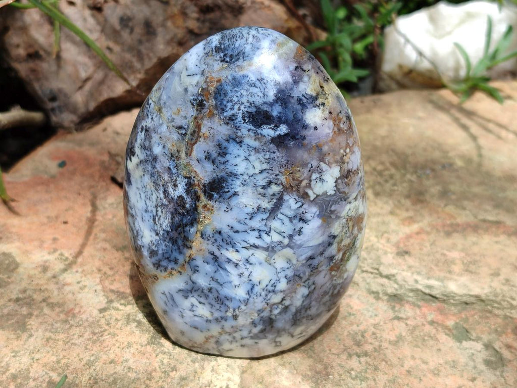 Polished Dendritic Opal Standing Free Forms x 3 From Moralambo, Madagascar