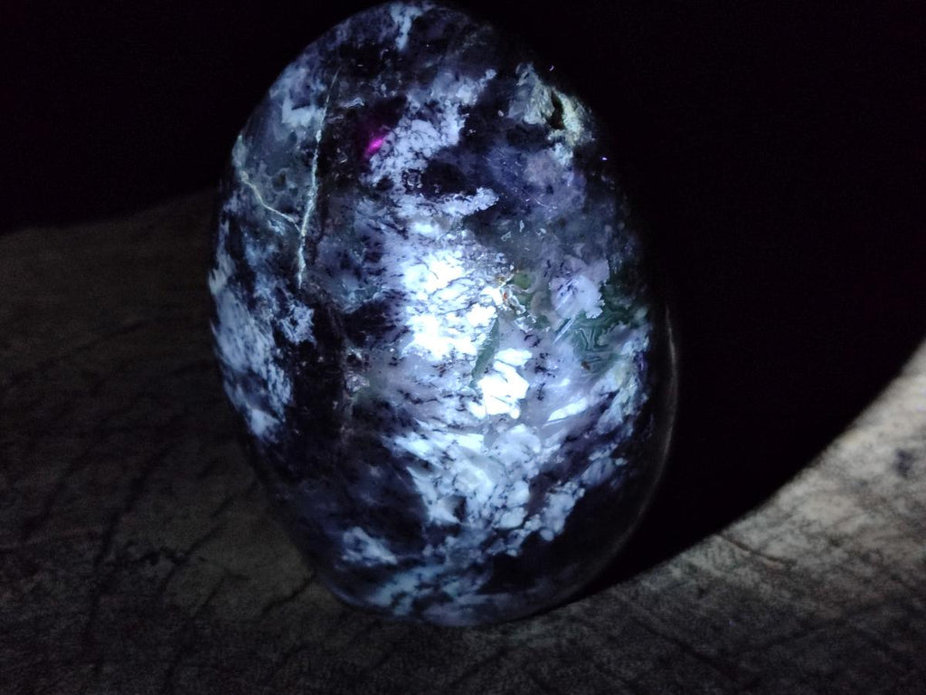 Polished Dendritic Opal Standing Free Forms x 3 From Moralambo, Madagascar