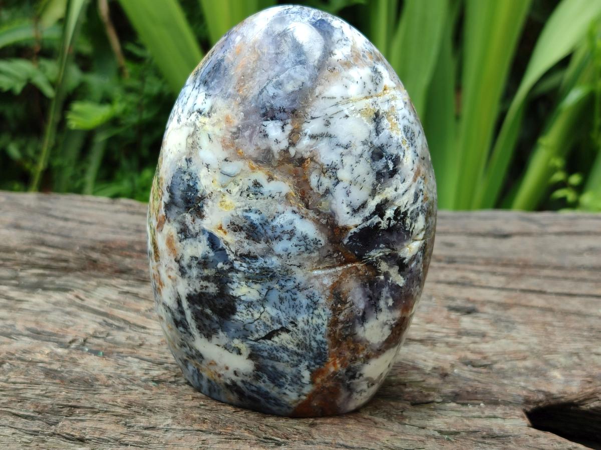 Polished Dendritic Opal Standing Free Forms x 3 From Moralambo, Madagascar