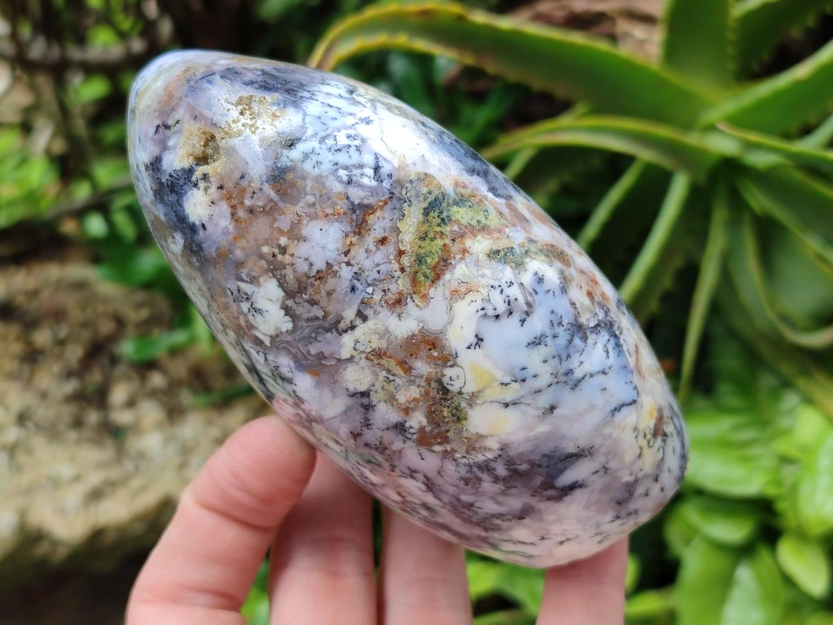 Polished Dendritic Opal Standing Free Forms x 3 From Moralambo, Madagascar