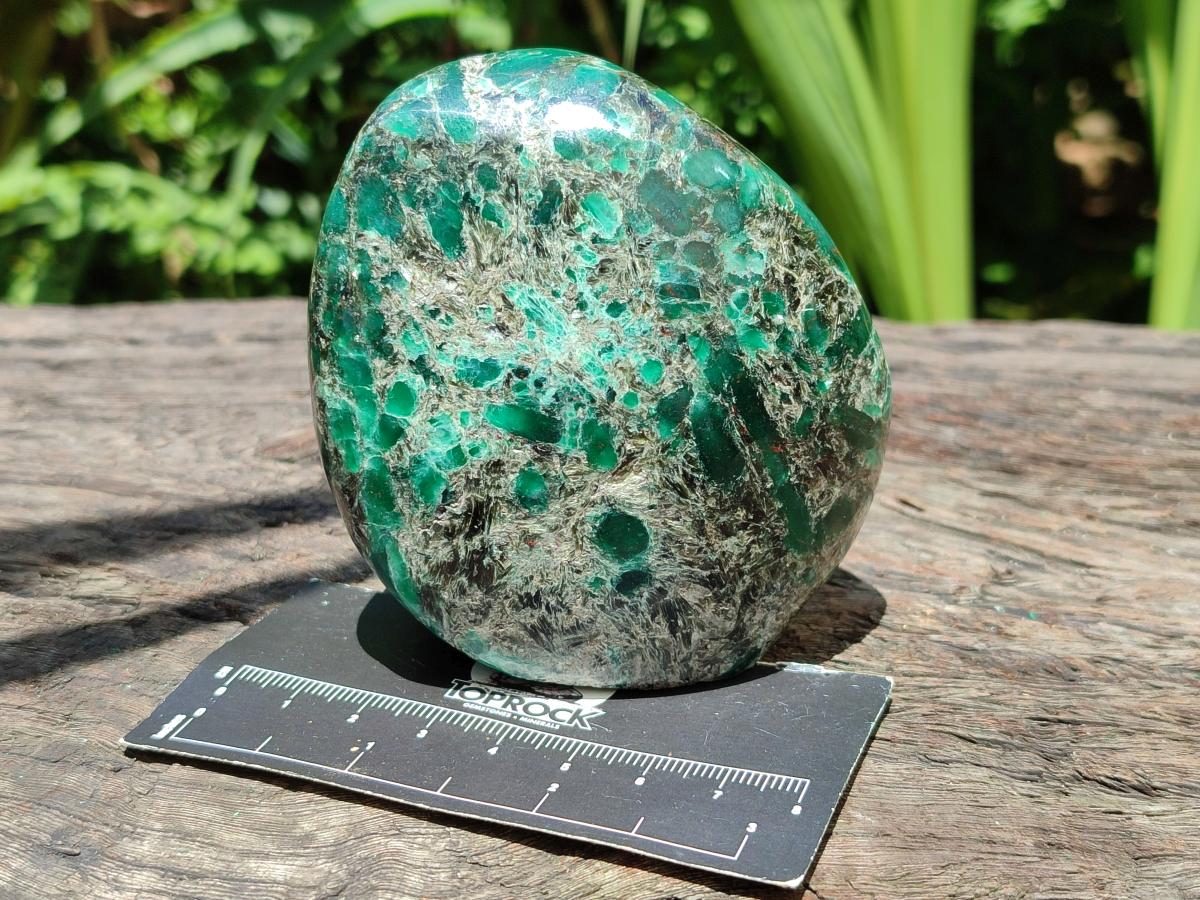 Polished Emerald Mica 'Mutokolite' Standing Free Forms x 3 From Mutoko, Zimbabwe