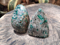 Polished Emerald Mica 'Mutokolite' Standing Free Forms x 3 From Mutoko, Zimbabwe