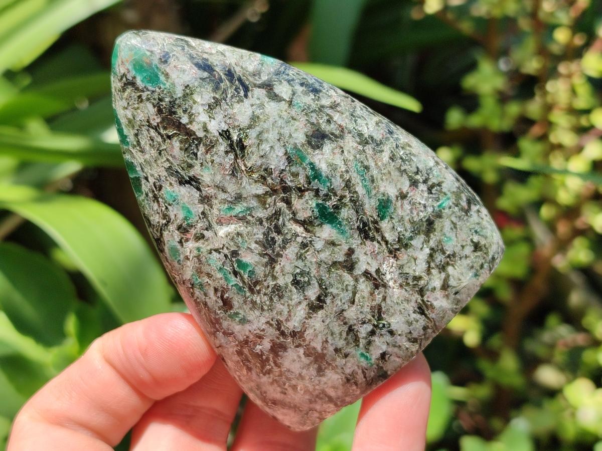 Polished Emerald Mica 'Mutokolite' Standing Free Forms x 3 From Mutoko, Zimbabwe